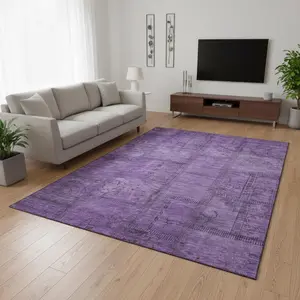 HomeRoots 656162 Kids-Safe 5x8 ft. Purple & Gray Patch Area Rug, Machine-Made Rectangular Washable Carpet with UV Protection, Kids-Safe Area Rugs, Patch Area Rugs