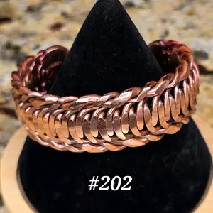 #202 Pure Copper 5 3/4" x 7/8" Cuff Bracelet Handmade Artisan Jewelry Unisex Gift Ready Hand Woven Open Cuff Design Comfortable Daily Wear