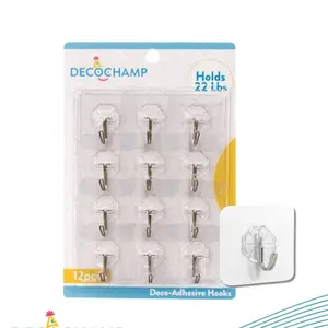 DecoChamp Deco-Adhesive Hooks D-H22 Holds Up to 22 lbs 12 Hooks Per Package Easy Peel-and-Stick Application Ideal for Balloon Garlands High-Demand Accessory (Final Sale/ No Returns)
