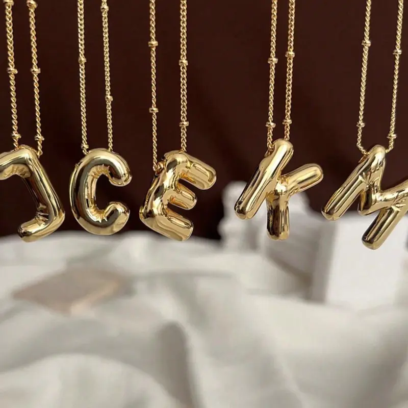 Fashion Bubble Letter Detail Pendant Necklace for Women & Girls, Style Trendy Casual Initial Necklace Letters Necklace for Party, Daily Clothing Decor, Trendy All-match & Exquisite Jewelry for Birthday Gift, Fashion Accessory Necklace