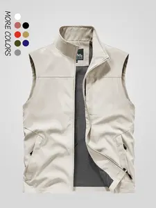 Men's Solid Color Hooded Vest Jacket, Regular Fit Casual Outdoor Fishing Camping Multi-pocket Sleeveless Outerwear for Daily Wear, Fashion Men's Clothes for All Seasons, Tops