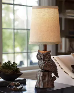 Owl LED Table Lamp for 14.25" Living Room Farmhouse Bedside Resin Single Lamp with Brown Owl Lamp Shape for Bedroom Retro Rustic Nightstand Lamp