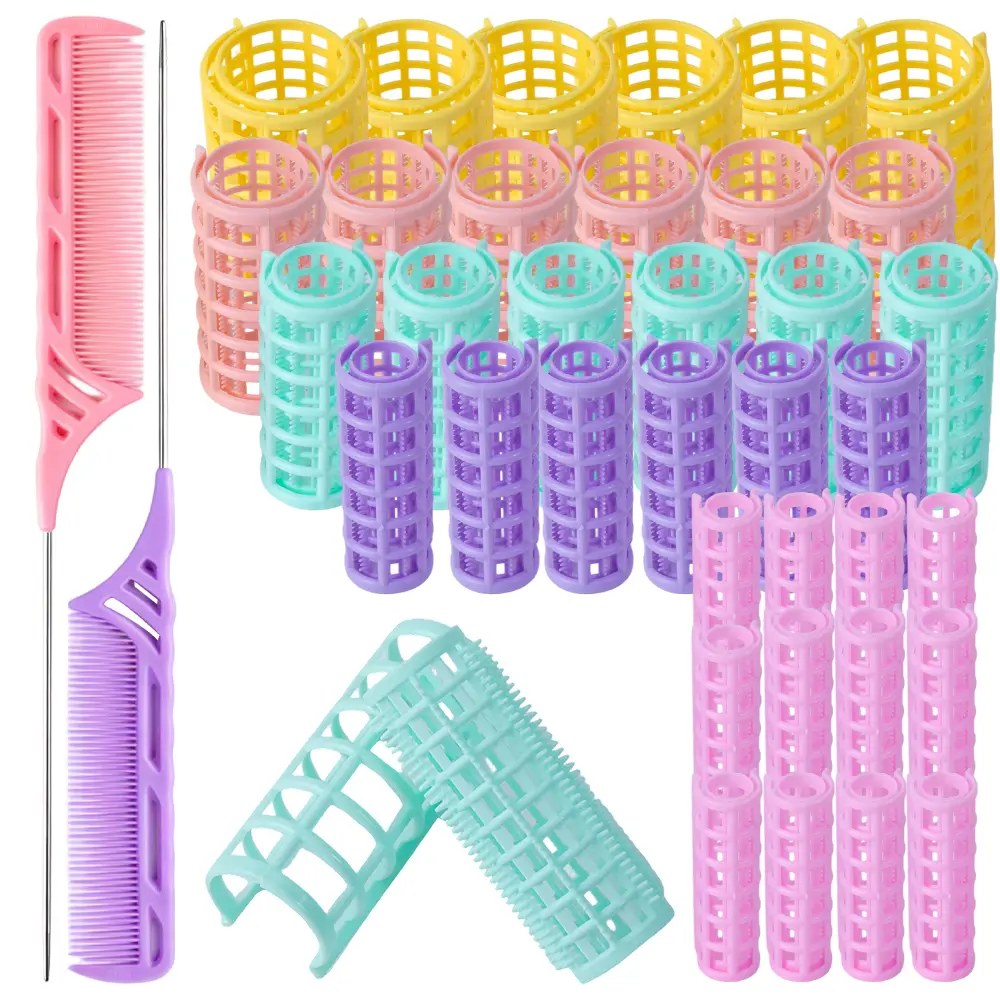 36 Pcs Plastic Hair Roller 5 Sizes Self Grip Curlers, Reusable Plastic Hair Roller with Partition Comb, DIY Hairstyle Accessories for Creating Natural Volume Waves at Home