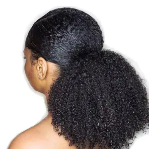 Megeen Hair Afro Kinky Curly Hair Ponytail Extensions Clip in Drawstring Ponytail Human Hair Extensions Mongolian Kinky Curly Hair Pieces