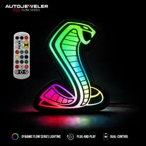 RGB Flow Series Mustang Cobra LED Light-Up Grille Emblem Dual Control (Bluetooth App + Handheld Remote)