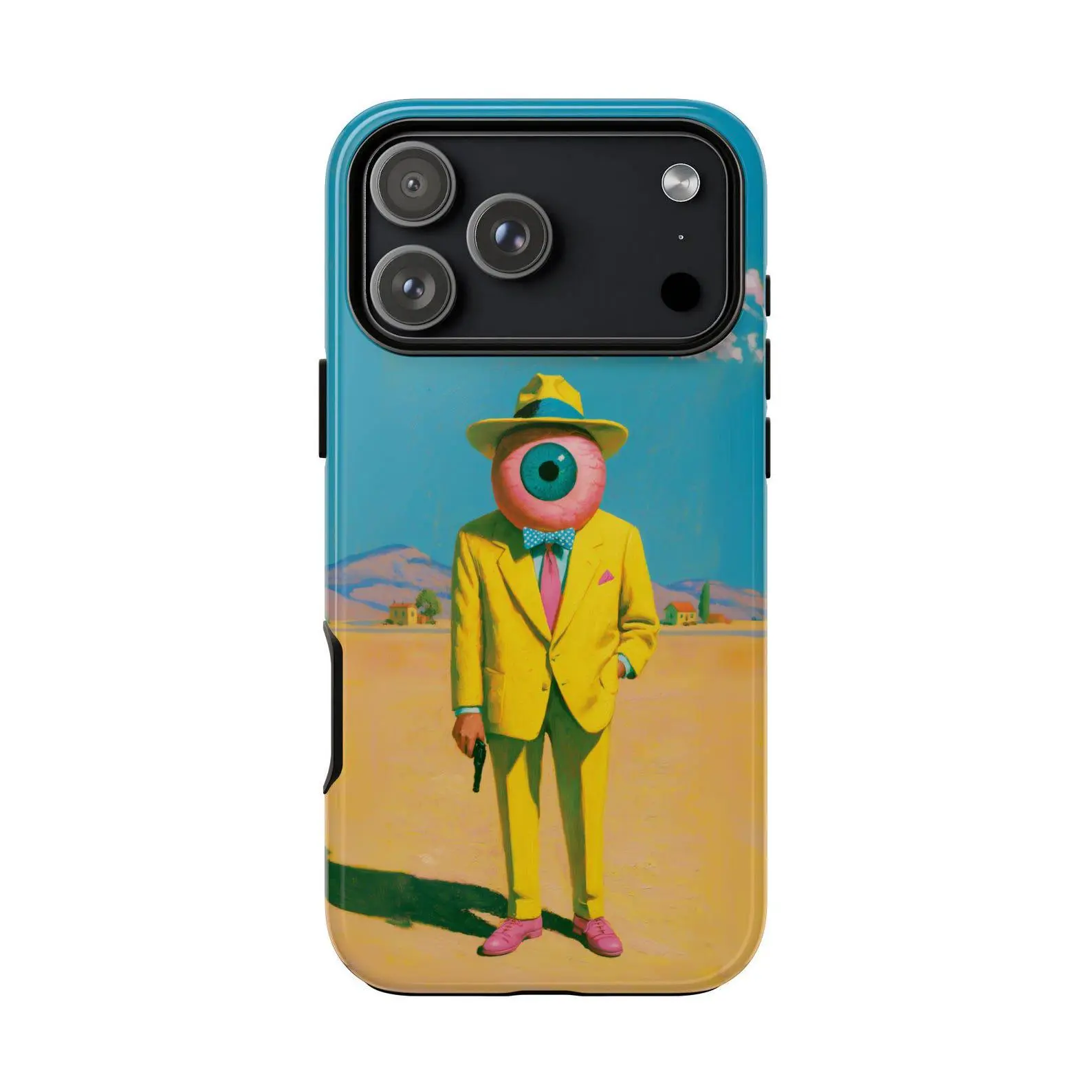 Custom Eyeball Detective Yellow Suit Artwork MagSafe Wireless Charging Phone Case - Shockproof Dual Layer Polycarbonate+TPU, Wireless Safe for iPhone 17,17e,16,15,14,13,12 Pro Max Air, Galaxy S26