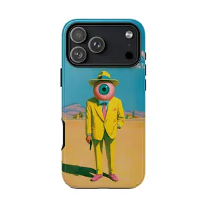 Eyeball Detective Yellow Suit Artwork Phone Case: iPhone 17 17e 16 15 14 13 12 Pro Max Air | Galaxy S26 | MagSafe Wireless Charging