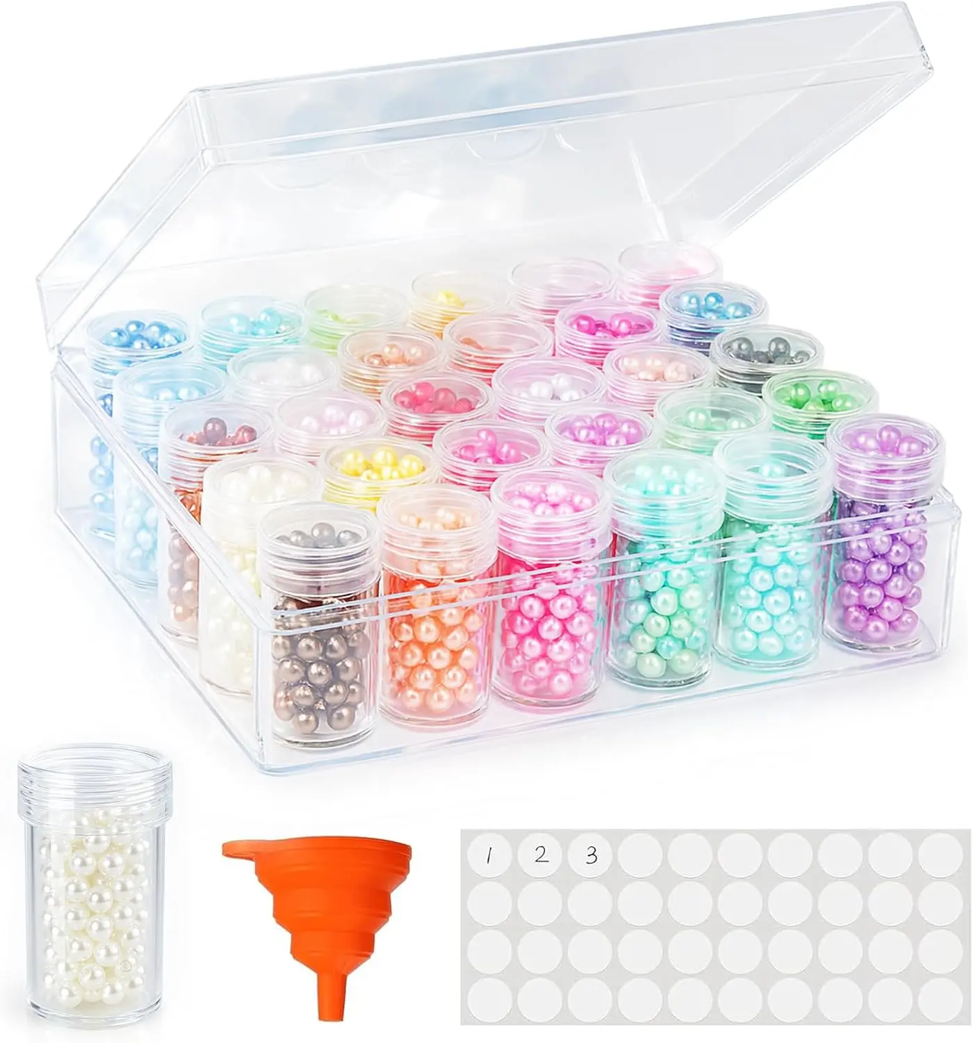 Embroidery  Storage Box, 30 count Big Clear Plastic Bead Containers with  Funnel for  Painting DIY Art Craft Rhinestones Sewing   Glitter