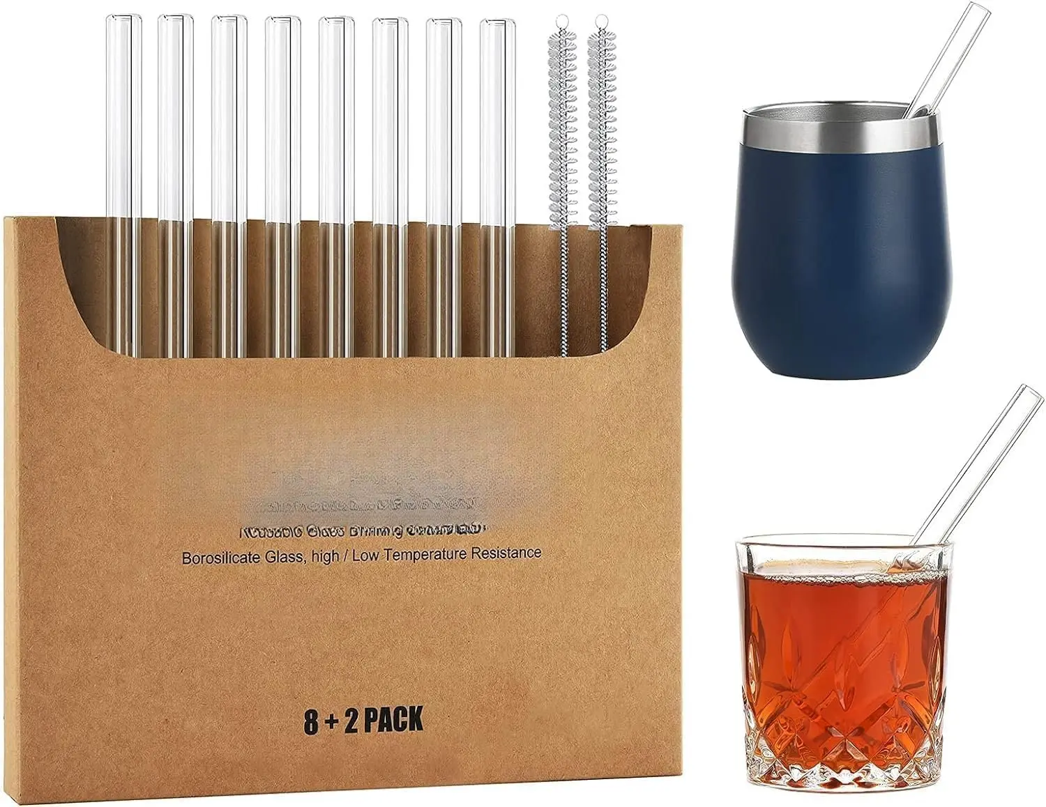 Short Glass Straws, 6 in x 10 mm Clear Straws for , , Coffee, Pack of 8 with Cleaning Brush