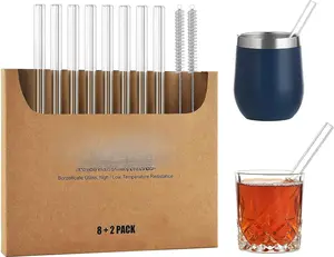 Short Glass Straws, 6 in x 10 mm Clear Straws for , , Coffee, Pack of 8 with Cleaning Brush