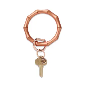 OVENTURE Silicone Big O® Key Ring - Rose Gold Bamboo Pendant Charm for Everyday Essentials Hands-Free Access Durable Secure Locking Clasp
