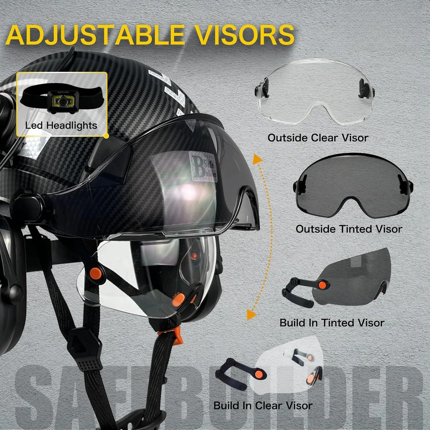 Vented Hard Hat with Visor and Bluetooth Ear Muffs, SNR 26dB Hearing Protection, Adjustable Suspension, Construction Safety Head Gear Vented Hard Hat with Visor and Bluetooth Ear Muffs, SNR 26dB Hearing Protection, Adjustable Suspension, Construction Safety Head Gear