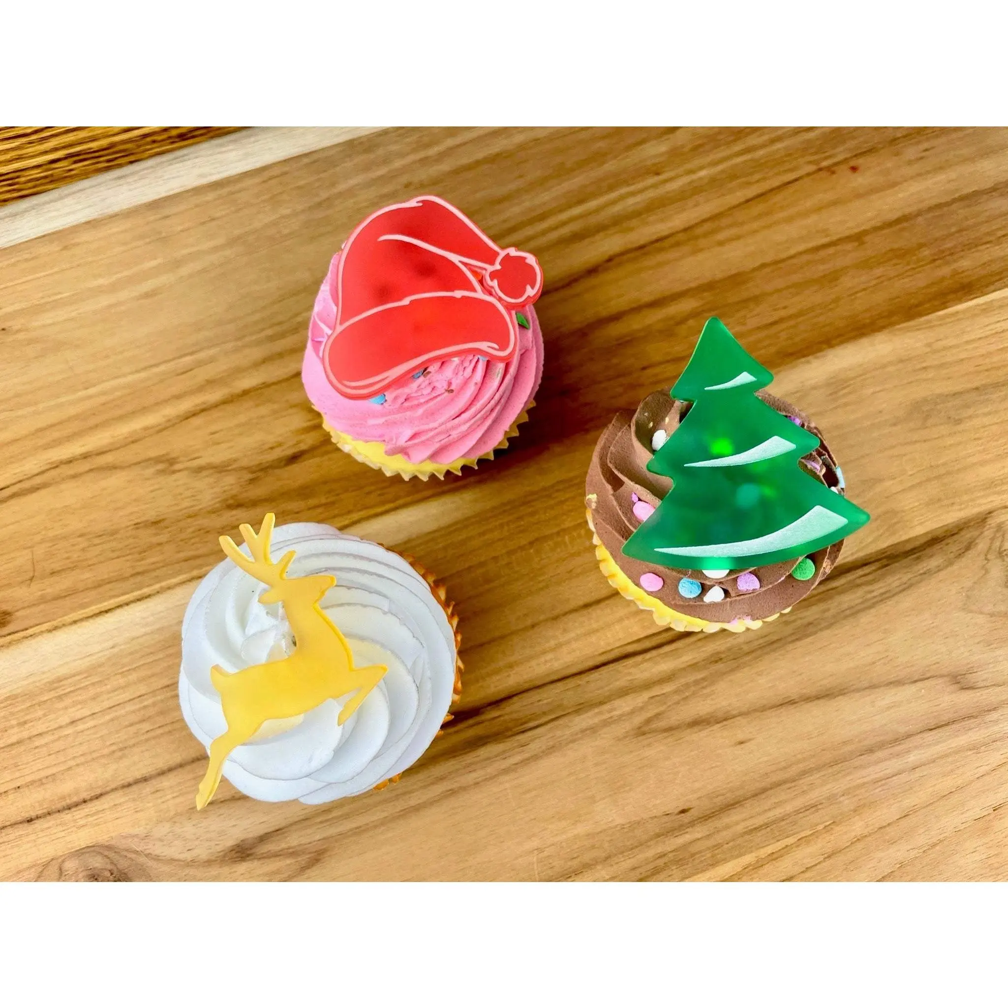 Color Pop Christmas Cupcake Charms (Set of 6) - Santa Hat, Reindeer, Christmas Tree
