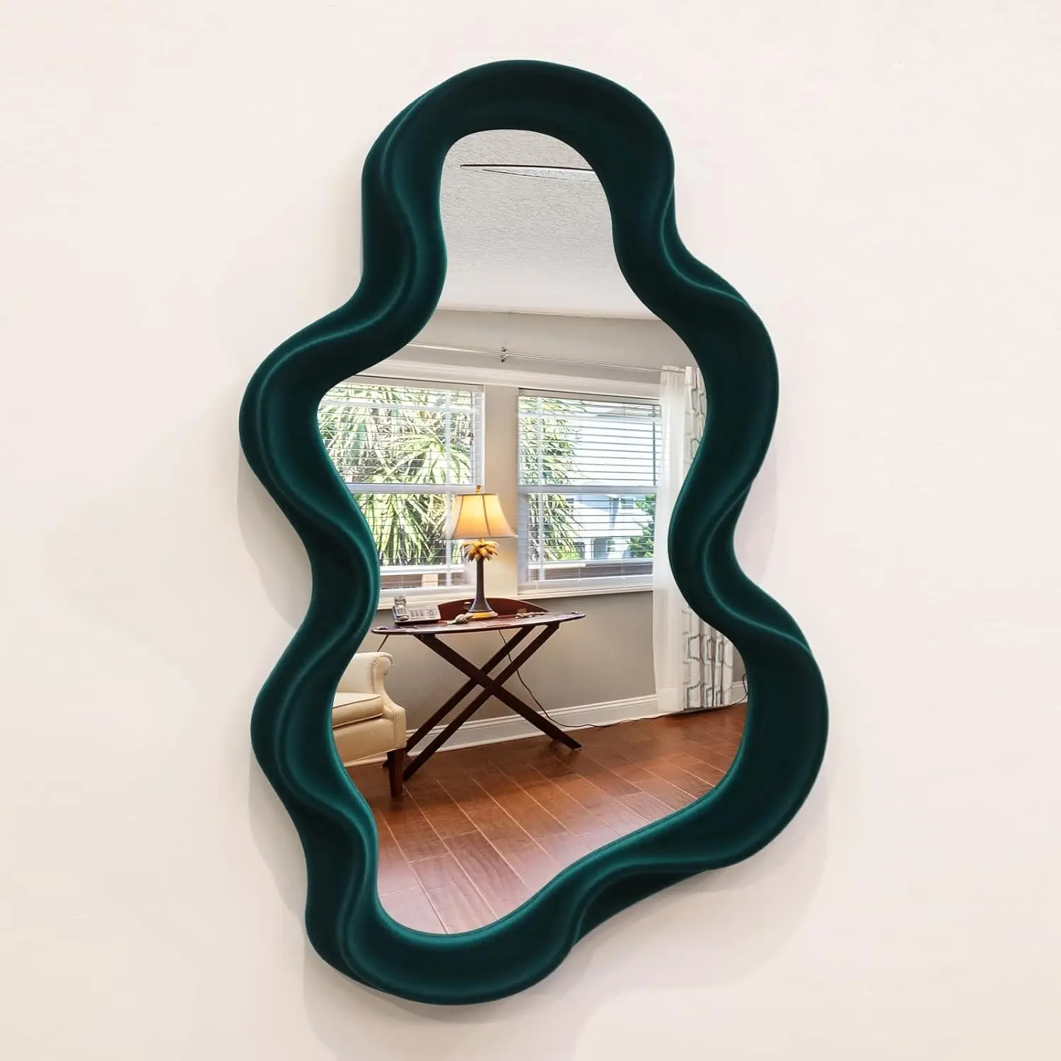 Emerald Green Wavy Wall Mirror Decor for Hallway Entryway, Irregular Cloud-Shaped Small Decorative Mirrors for Home Office Living Room, Modern Hanging Wall Art for Christmas Wedding Gift