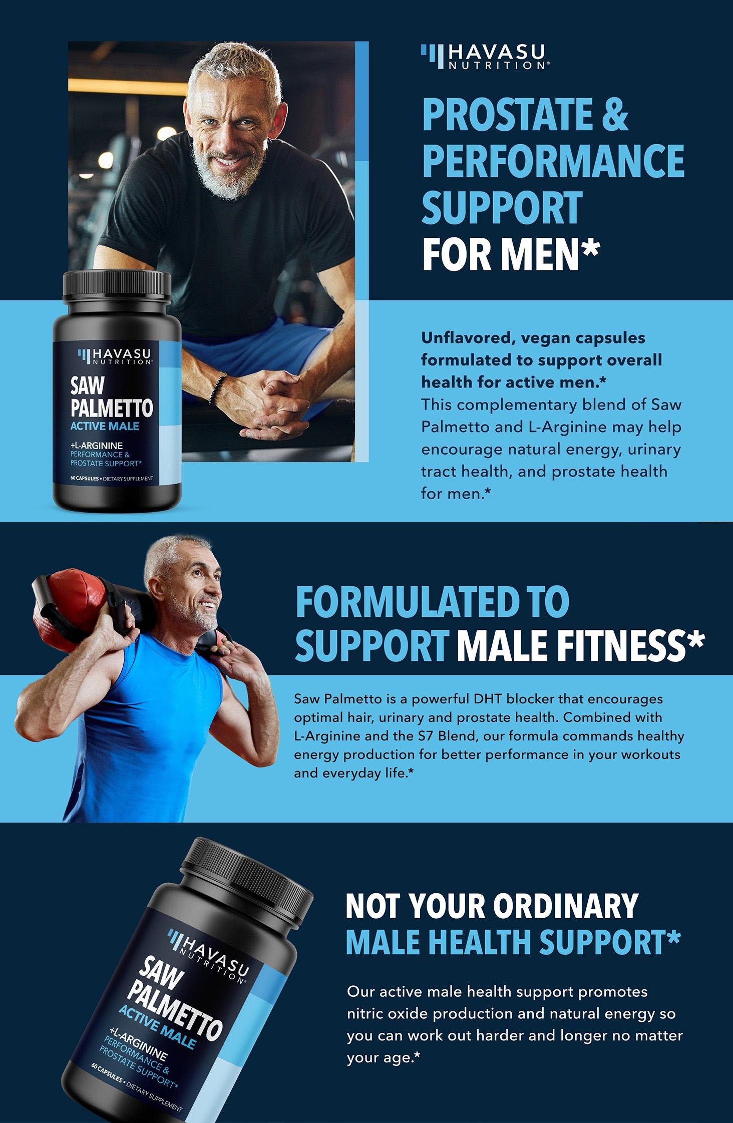 Saw Palmetto with L-Arginine & S7 Blend - Supplement for Male Healthcare, Fitness, Hair & Prostate Support - Amino Acid Supplement - 60 Vegan Dietary