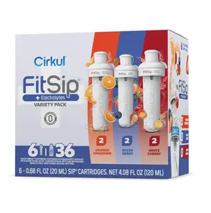 Cirkul FitSip Electrolytes Flavor Water Variety Pack, Makes 36 Drinks, No Sugar, Zero Calorie Drink Mix, (2 Mixed Berry, 2 White Cherry, 2 Orange Tangerine)