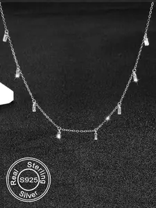 S925 Sterling Silver Simple Square Shaped Pendant Necklace for Women, Fashion Jewelry for Party, Daily Decor, Trendy All-match & Exquisite Jewelry for Birthday Gift, Trendy Charms Necklace