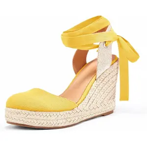 Coutgo Women's Elegant Espadrilles Wedge Platform Heels - Closed Toe, Ankle Strap, Lace Up Summer Footwear, Women's Shoes for Outdoor Activities
