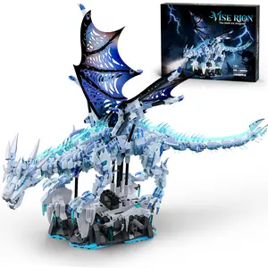 OWNONE 1 Mechanical Ice Dragon Building Block Set with LED Light & Movable Head, Wings and Limbs, Fantasy Dragon Model Kit for Home & Office Decor, Birthday for Teens & Adults & Kids (1646 PCS)