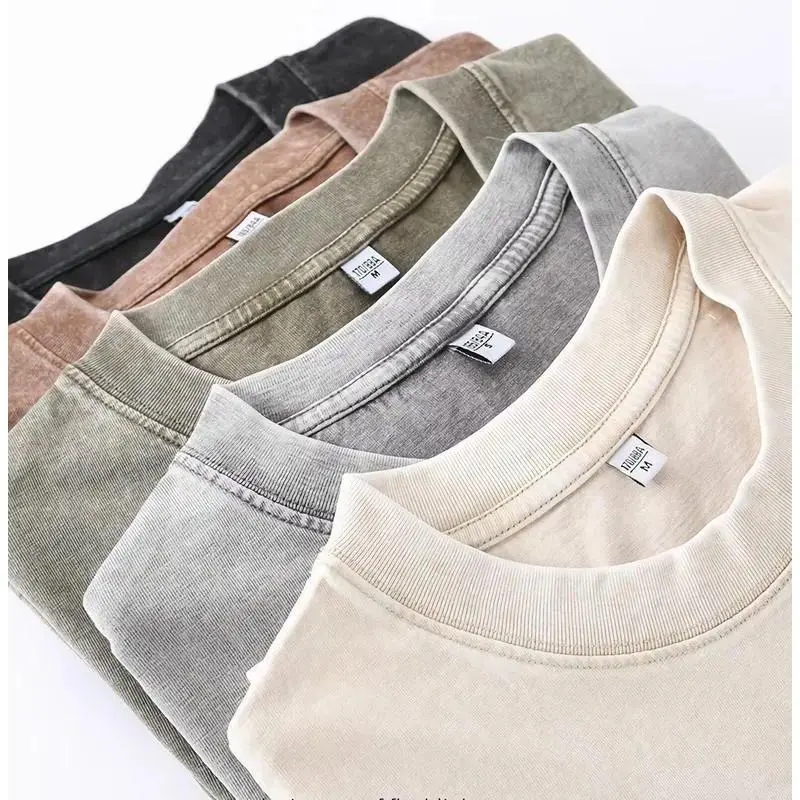 Men's 4-Pack Oversized Plain Round Neck Cotton Tshirts - Vintage Heavyweight Water-Repellent Loose Fit Gym Tops, Casual Streetwear Pump Covers for Leisure, Outdoor Use, Tshirt