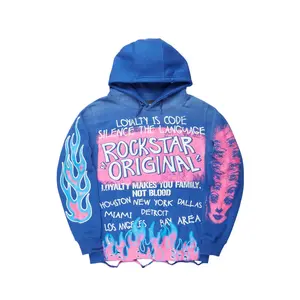 Beno Royal Blue Distressed Graphic Hoodie