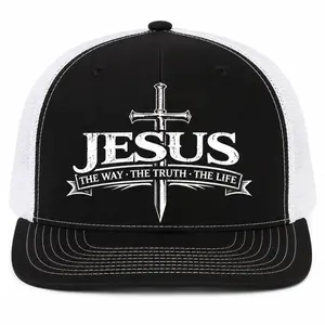 Jesus The Way Trucker Cap – Blue and White Christian Mesh Hat, Faith Cross Baseball Cap for Men and Women  Tiêu đề cao cấp hơn