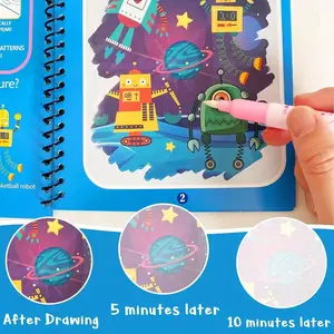 4 Pack Magic Water Drawing Books | Reusable Water Paint Coloring Book Set with 4 Free Water Pens for Toddlers Kids