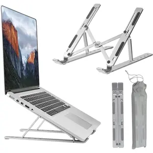 Adjustable Laptop Stand - Aluminum Foldable Portable Computer Riser for 10-15.6 Inch Laptops, Ergonomic Design with Storage Bag, Compatible with MacBook Air/Pro, HP, Dell, Lenovo (Silver)