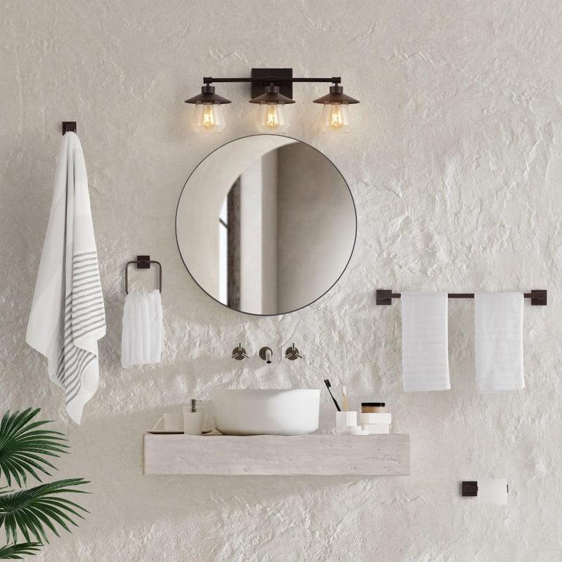 JONATHAN Y Avalon 26" 3-Light Farmhouse Cottage Vanity Light with Bathroom Hardware Accessory Set