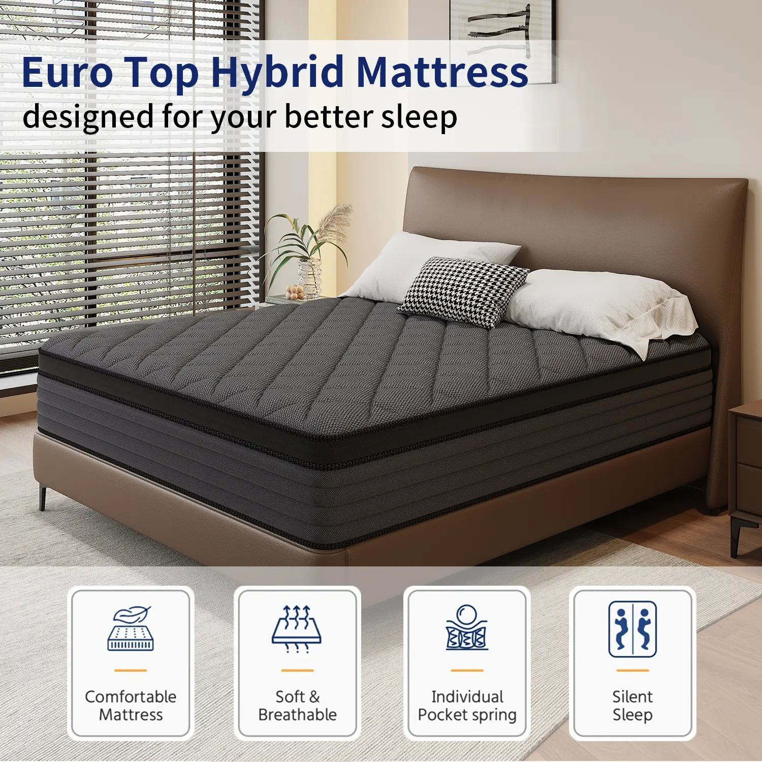12 Inch Hybrid Mattress, Twin/Full/Queen/King size, Shipped in A Box, with Memory Foam Pocket Spring Mattress, Medium Firmness, Edge Support, All Age Comfort Mattress, Furniture, Home Decor Mattress, Gift for Children and Parents, queen size mattress Prem