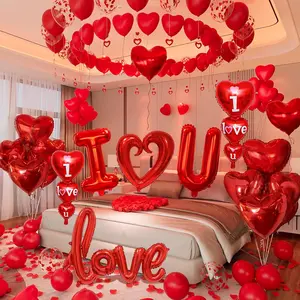 1126pcs Valentines Day Balloon Kit, I Love You Balloons, Red Heart Balloons, Confetti Balloons with Rose Petals, Heart Hanging for Valentines Anniversary Day Wedding Romantic Decorations Special Night