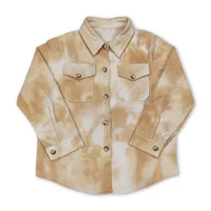 Winter Khaki pockets baby kids flannel button up shirt