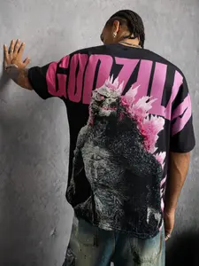 ODZILLA Men's Casual Monster & Letter Graphic Round Neck Short Sleeve T-Shirt, Summer