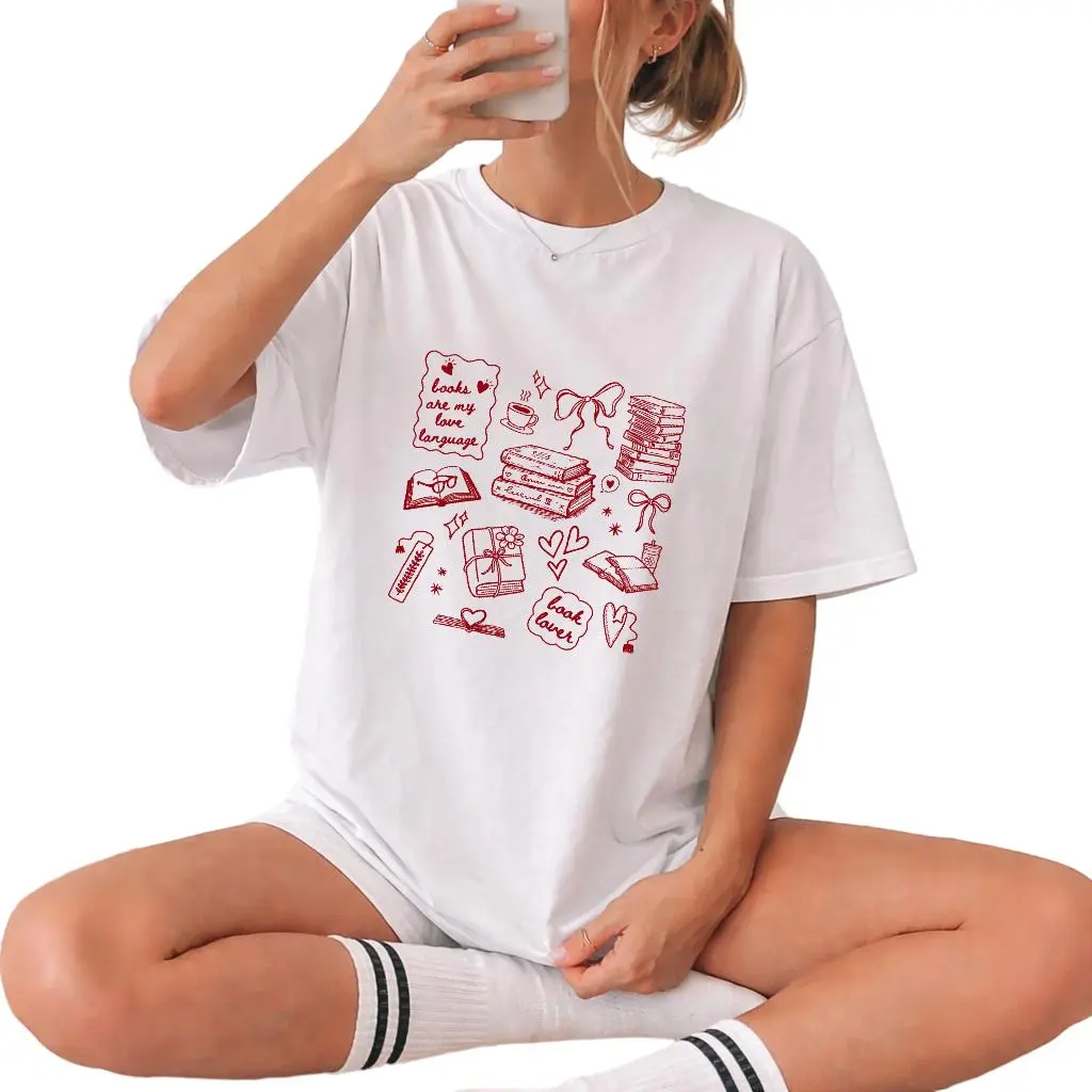 Suitable For Library Visits And Lazy Afternoon Reading Sessions Featuring Cozy Book And Bow Sketch Art Printed T-Shirt