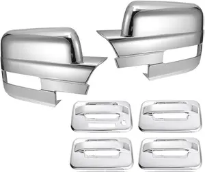 Triple Chrome Plated Plastic 2pcs Full Side Door Mirror+Handle Tape-On Cover with Turn Signal Only Compatible with 2009-2014 F-150