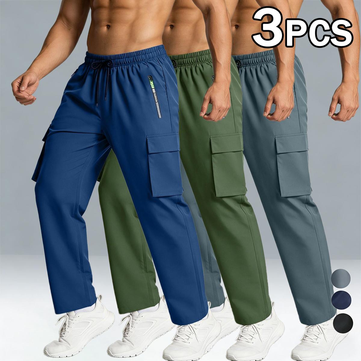 5 Pack Men's Cargo Pants, Quick Dry Elastic Waist Work Pants with Zipper Pockets, Lightweight Casual Hiking Joggers for Men, Outdoor Athletic Sweatpants