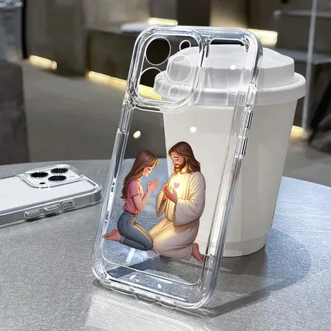 Religious Jesus & Little Girl Praying 1.2mm Transparent Silicone Phone Case for iPhone 17,16,15,14 Pro Max,13,12,11,Air,XR,XS,E,Plus - Anti-Yellowing, Shockproof, Lightweight, Non-Slip Mobile Phone Accessories Protection Cover