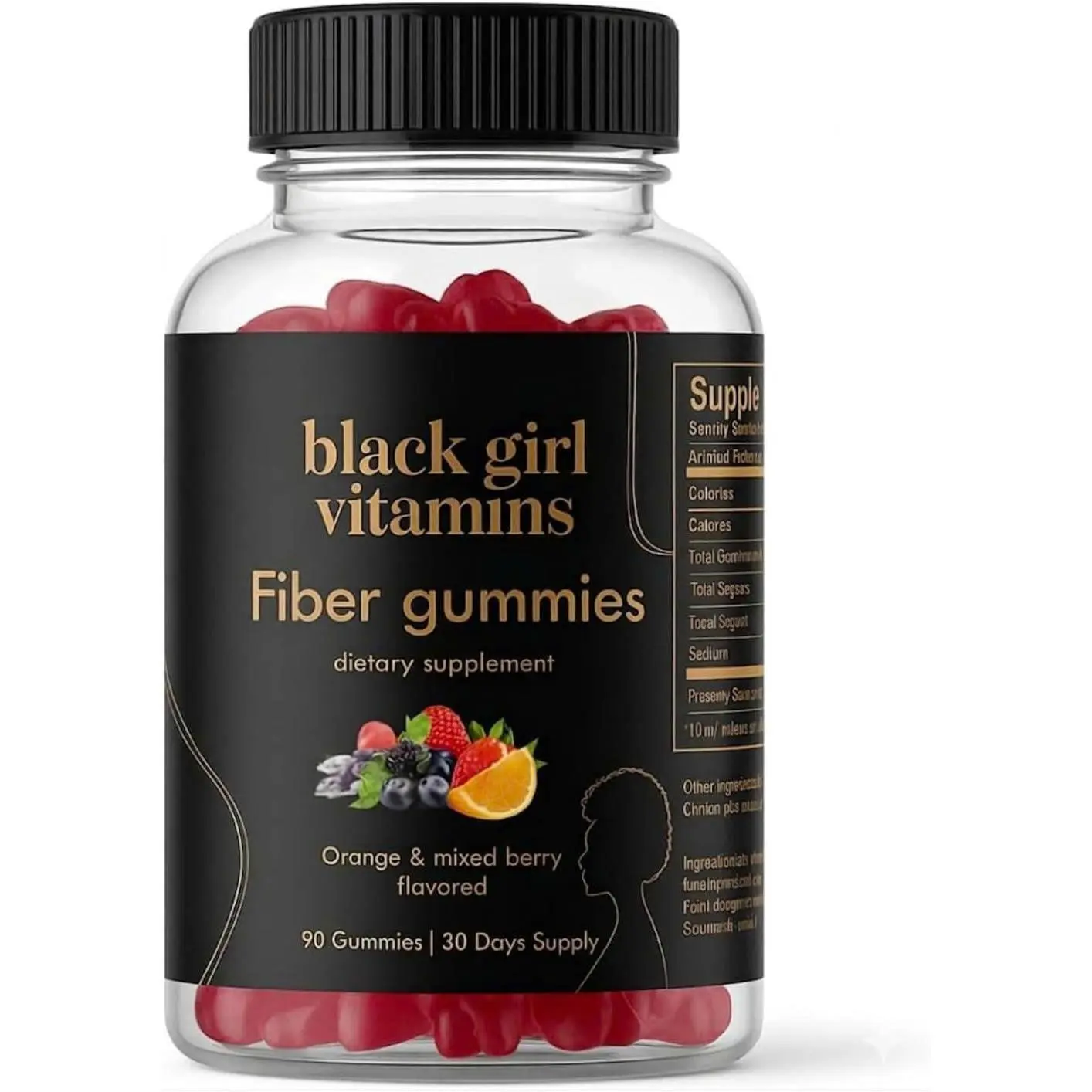 Black Girl Vitamins - Fiber Gummies - Prebiotic for Gut Health & Bloat Relief - Supports Digestion, Regularity & Microbiome Balance - Vegan, Gluten-Free, Halal (Orange & Mixed Berry, 30 Day Supply)