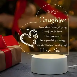 Heart Shaped Acrylic Night Light, USB Powered Heart Shaped Night Light with Greeting Card, Decorative Light for Home Bedroom Living Room, Atmosphere Light