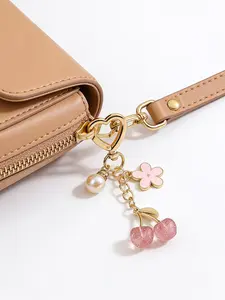 Sweet Girl Style Cherry Blossom Heart Pendant, Mini Cherry With Enamel Flower 'realistic' Pearl Charm, Detachable Heart Clasp Design, Suitable For Bags/Keys/Earphone Cases, Bag Charm Keychain, A Stylish Accessory For Daily Commuting Outfits