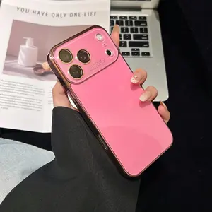 Solid Color Ice-Like Glass Smartphone Cover, Full Lens Protection with Lens Protector, Luxury Handheld Phone Case Accessories for iPhone 13-17 ProMax Plus, Screen Protector Included for Mobile Devices