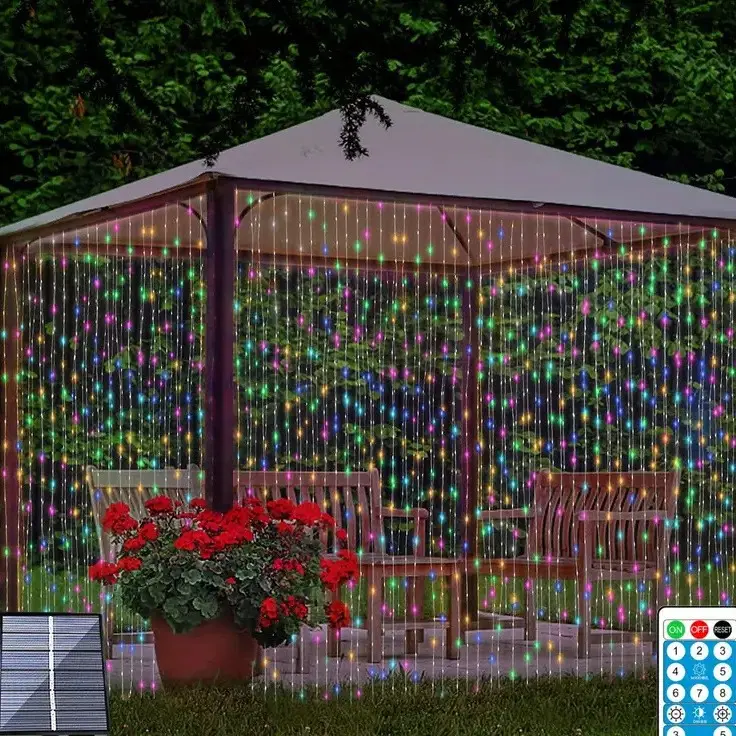Upgraded 300LED Solar Powered Curtain Fairy String Lights - 8 Modes, Dimmable, Timed, IP65, Energy-Saving, Durable, Romantic Ambience for Patio, Party, Wedding, Valentine's Day, Gift Idea (Warm White & Multicolor)