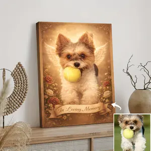 2D Flat, 1 pc Custom Pet Photo Canvas Art Print-Framed Vintage-Style Animal Portrait Poster, Personalized Home Decor Gift For Dog Lovers, High-Quality Ink On Canvas, Bedroom Office Decoration, Sentimental Keepsake, Multiple Styles Randomly Generated