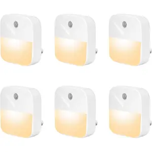 6 Pack Night Light Plug in, Warm White LED Nightlights with Smart Dusk to Dawn Sensor, Plug into Wall Nightlights Suitable for Bedroom, Bathroom, Hallway, Kitchen, Stairs, Kids, Adults, Kids Room