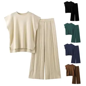 Kingapril Women's 2 Piece Outfits Sweater Set Knit Pullover Tops High Waisted Pants Sweatsuits Lounge Set