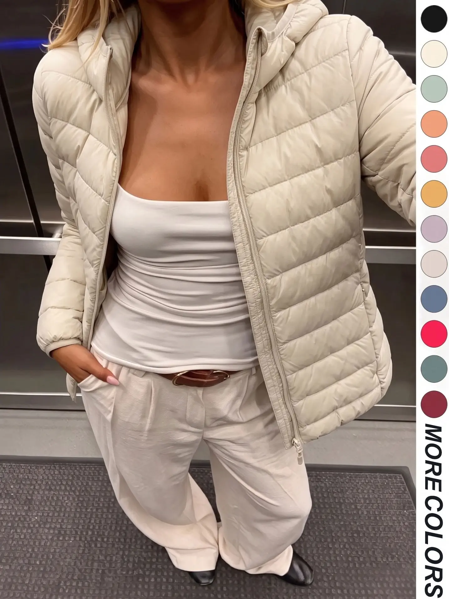 LIFE KEEPS MOVING Women’s Winter Down Jacket, 90% White Duck Down Content, Casual Slim-Fit Hooded Coat with Pockets, Lightweight Warm Commuter Outerwear for Autumn/Winter, New Arrival