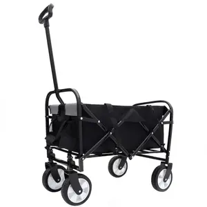 Minimeetall Strap Collapsible Foldable Wagon Cart with strapping system, Beach Wagon , Utility Cart , Utility Wagon Grocery Cart for Camping Shopping Sports Gardeing Fishing Supports 225lbs black