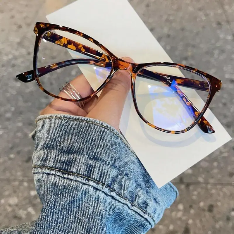 Women's Cat Eye Glasses Frame, Leopard Pattern Eyeglasses, Casual Style Transparent Eyewear Accessories, Anti-Blue Light Lenses for Daily Use, All Seasons Wear, Trendy Casual Glasses, Casual Frames, Stylish Trendy Eyewear