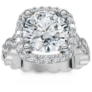 Certified 2 1/4Ct Cushion Halo Twisted Band Engagement Ring 14k Gold Lab Grown