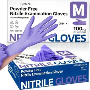 Purple Durable Disposable Nitrile Gloves - Latex Free, Non-Slip Grip for Kitchen, Nails, Tattoos, PET Care, Allergy Resistant Inspection Gloves - Hand beauty salon